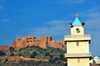 Oran, Algeria / Algrie: Djebel Murdjadjo mountain and Santa Cruz fortress - minaret of the former church of St Andrew - photo by M.Torres |  montagne Djebel Murdjadjo et la forteresse de Santa Cruz - premier plan le minaret de l'ex-eglise St Andr