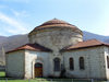 Sheki / Shaki - Azerbaijan: Albanian church - Museum of applied art - mountains in the background - inside Sheki Khans' Fortress - photo by N.Mahmudova