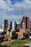 La Paz, Bolivia: soccer field and towers in Sopocachi - Av. Arce - Edificio Multicentro and Torre de las Americas - photo by M.Torres