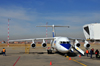 El Alto, La Paz department, Bolivia: La Paz El Alto International Airport - LPB - BAE 146-200A and air bridge - TAM - Transporte Areo Militar, the Bolivian Military Airline - FAB-103 - photo by M.Torres