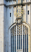 So Paulo, Brazil: window and golden clock of the church of the Monastery of St. Benedict / Mosteiro de So Bento - Benedictine institution  established in 1598 - Romanesque Revival architecture, architect Richard Berndl - photo by M.Torres