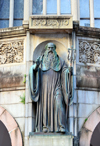 So Paulo, Brazil: 1912 image of St. Benedict on the facade of the abbey at the Monastery of St. Benedict / Mosteiro de So Bento - Romanesque Revival architecture, architect Richard Berndl - photo by M.Torres