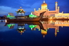 Bandar Seri Begawan, Brunei Darussalam: Sultan Omar Ali Saifuddin mosque - modern Islamic architecture, mix of Mughal architecture and Italian styles - architect A.O. Coltman - replica of a 16th Century Sultan Bolkiah Mahligai barge - photo by M.Torres