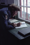 Campobello Island, New Brunswick, Canada: lighthouse keeper of East Quoddy Head Lighthouse updating log book - photo by C.Lovell