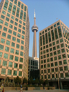 Toronto, Ontario, Canada / Kanada: CN Tower - Canadian National Tower - narrow angle from the Residence Inn Marriott downtown - photo by R.Grove