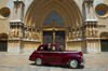 Tarragona, Catalonia: the Cathedral - Romanesque portal and classical car, Vauxhall Wyvern LIX 4-Door Saloon - photo by B.Henry