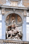 Barcelona, Catalonia: St James and the dragon -  Palau de la  Generalitat de Catalunya, main facade on Plaa de Sant Jaume - Gothic Quarter - photo by M.Torres