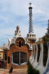 Barcelona, Catalonia: merlons and gate house - Parc Gell by Antoni Gaud, Carmel Hill, Grcia district - UNESCO World Heritage Site - photo by M.Torres