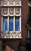 Barcelona, Catalonia: triangular oriel window at Casa Terrades aka Casa de les Punxes - architect Josep Puig i Cadafalch, Catalan Modernism - Eixample area - photo by M.Torres