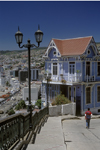 Valparaso / Valpo, Chile: lamppost and historic fisherman's house - Calfulafquen Bar Restaurant - photo by C.Lovell