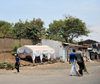 Goma, Nord-Kivu, Democratic Republic of the Congo: coffin under a tent near the family home - funerary honours - photo by M.Torres