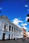 Quito, Ecuador: Plaza Grande / Plaza de la Independencia - headquarters of the archdiocese - Archbishop's Palace - Palacio Arzobispal (Fundacin Prez Pallares and San Ignacio church on the extreme right - Calle Chile) - photo by M.Torres