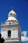 Quito, Ecuador: Iglesia de San Agustn - Church of St. Augustine - bell tower with the statue of San Agustn - photo by M.Torres