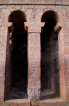 Lalibela, Amhara region, Ethiopia: Bet Maryam rock-hewn church - porch detail - UNESCO world heritage site - photo by M.Torres