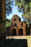 Gondar, Amhara Region, Ethiopia: Debre Berham Selassie church - entrance gate, in the shape of a lion, with the tower also representing Jesus - photo by M.Torres