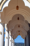 Addis Ababa, Ethiopia: Bole Medhane Alem Cathedral - under the front porch - three-foiled cusped arches - photo by M.Torres