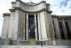 Paris: Palais de Chaillot, built for the Exposition Internationale of 1937 - statue and quotations by Paul Valry - Trocadro - 16th arrondissement - photo by Y.Baby