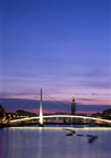 Le Havre, Seine-Maritime, Haute-Normandie, France: Old Harbor at dusk - Stock exchange bridge - Pont de la Bourse - photo by A.Bartel