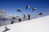 Tignes, Savoi, Rhne-Alpes, France: snowboarder jumping in the halfpipe - multiple exposure - photo by S.Egeberg