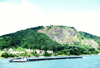 Germany / Deutschland - Remagen: A barge passes by the remains of the Ludendorff Bridge - photo by R.Eime