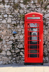 Gibraltar: British phone booth at the Southport Gates - red telephone box designed by Sir Giles Gilbert Scott - K6 - photo by M.Torres