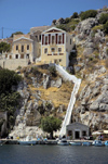 Greece, Dodecanese Islands,Halki: stairs leading up the restored classical mansion in the port ofEmborios - photo by P.Hellander