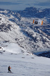 Greenland, Apussuit: snowboarder with kite on the glacier - photo by S.Egeberg