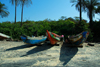 Praia de Varela / Varela beach, Cacheu region, Guinea Bissau / Guin Bissau: Traditional fishing boats - prow view / proas de barcos de pesca tradicionais - photo by R.V.Lopes