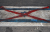 Iran - Shiraz: crossed Israeli flag on the asphalt - Kh. Nobahan street - photo by M.Torres