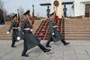 Bishkek, Kyrgyzstan: three Kyrgyz soldiers goose-steping - Official State Flagpole - change of the guard - Ala-Too square - Stechschritt - photo by M.Torres