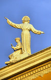 Bishkek, Kyrgyzstan: Opera and Ballet Theater - singer and musician - statues above the pediment - Y.Abdrakhmanov street - photo by M.Torres