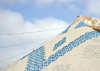 Nouakchott, Mauritania: traditional khaima tent used in nomadic life in the Sahara desert - white and blue pattern - photo by M.Torres