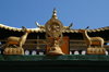 Ulan Bator / Ulaanbaatar, Mongolia: golden Dharmachakra Parivartan with the deer of Sanarth - Buddhist symbols, Gandan Khiid Monastery - photo by A.Ferrari