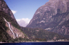 New Zealand - South Island - Milford sound / MFN - Bowen falls and wharf - photo by Air West Coast