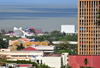 Managua, Nicaragua: Banco de Amrica tower (BAMER) - architects Edward Stone and Eduardo Chamorro Coronel, downtown government buildings and lake Managua waterfront, seen from Loma de Tiscapa - photo by M.Torres