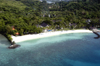 Arakabesan Island, Koror state, Palau: white sand beach of Palau Pacific Resort, built over a Japanese seaplane base - from the air - photo by B.Cain