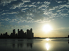 Panama City / Ciudad De Panam: sun, sea and skyline - skyscrapers silhouette at Punta Paitilla and Panama bay - sunset - Pacific ocean - photo by H.Olarte