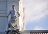 Panama City / Ciudad de Panama: Plaza de la Independencia - statue on the faade of the old city hall - Antiguo Palacio Municipal - Museo de Historia de Panam - photo by M.Torres