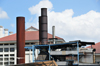 Panama canal: Miraflores - thermal power station - smoke stacks - photo by M.Torres