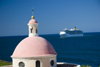 Puerto Rico - San Juan: cemetery chapel and cruise ship (photo by D.Smith)