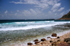 Anse du Grand Fond, St. Barts / Saint-Barthlemy: wild coastline - pebbles on the beach - Morne Rouge and Ile Coco - photo by M.Torres