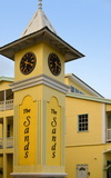 Basseterre, Saint Kitts island, Saint Kitts and Nevis: clock tower at the entrance to The Sands Complex - photo by M.Torres