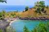 Lagoa Azul, Lobata district, So Tom and Prncipe / STP: protected cove, a base for the fishermen's dongos / enseada protegida usada pelos pescadores - photo by M.Torres