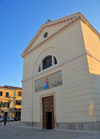 Porto Torres / Pltu Trra, Sassari province, Sardinia / Sardegna / Sardigna: church of St Mary, with factories on the faade - Chemical industries - chiesa di Santa Maria di Torres - Piazza Garibaldi - photo by M.Torres