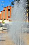 Oristano / Aristanis, Oristano province, Sardinia / Sardegna / Sardigna: fountain and Chiesa di San Sebastiano Martire - photo by M.Torres