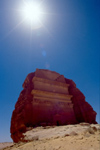 Saudi Arabia - Madain Salah / Madain Saleh / Hegra: Qasr Farid / Qasr Al Farid tomb under the Arabian sun - carved from an isolated rock built for Haian Ibn Koza - photo by F.Rigaud