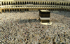 Mecca / Makkah, Saudi Arabia: Muslims get ready to pray at Haram Mosque, facing the Kaaba during Hajj, the fifth pillar of Islam - non-muslims are not allowed to enter Haram Mosque or Mecca - photo by A.Faizal