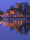 Vastervik, Kalmar ln, Sweden: restaurant over the water, Tourist Office - dusk - photo by A.Bartel