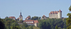 Switzerland / Suisse / Schweiz / Svizzera -  Gruyres: church and castle seen from the south / Chateau et eglise vue du Sud (photo by Christian Roux)