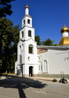 Dushanbe, Tajikistan: Russian Orthodox Cathedral of St Nicholas - white bell-tower and golden dome - photo by M.Torres